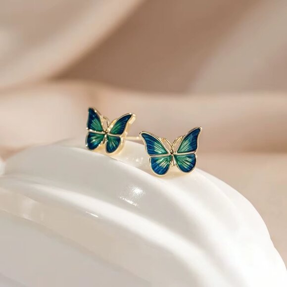 Deep Teal Blue Morpho Butterfly Earrings 🦋 - Picture 5 of 13